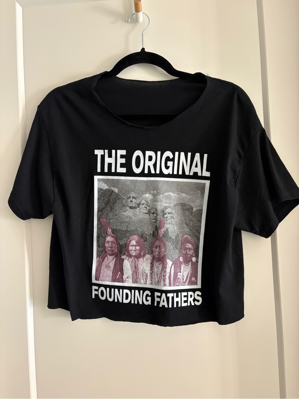 Black 'The Original Founding Fathers' Women’s Graphic Cropped & Cut Tee